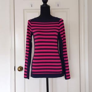 NWT. The Limited Pink and Navy Blue Striped Design Long Sleeve Blouse.